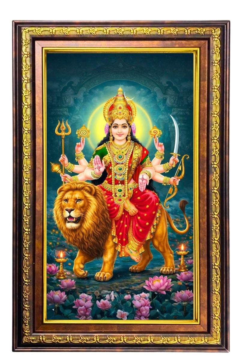 Ma Durga Digital Golden Balck Color Photo Frame | Hindu Religious Wall Decor | 18x24 Inches - Inspirational Wall Art For Office, Home Decor - Ideal Spiritual Gift (F16960)