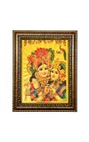 Hitech Sales Lord Sri Radha Krishna gold plated photo with Light Weighted Waterproof Glass Cover 9X7 Wooden Frames for Table, Temple Wall, Mandir, Gym, and Outdoor Spaces, Home Decor