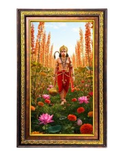 Lord Hanuman Digital Golden Balck Color Photo Frame | Hindu Religious Wall Decor | 12x18 Inches - Inspirational Wall Art For Office, Home Decor - Ideal Spiritual Gift (F16563)