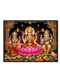 Lord Ganesha Maa Laxmi Saraswati Laminated Photo - 7x9 Inches, Divine Blessings For Home & Office And Temple Decoration (F16135)
