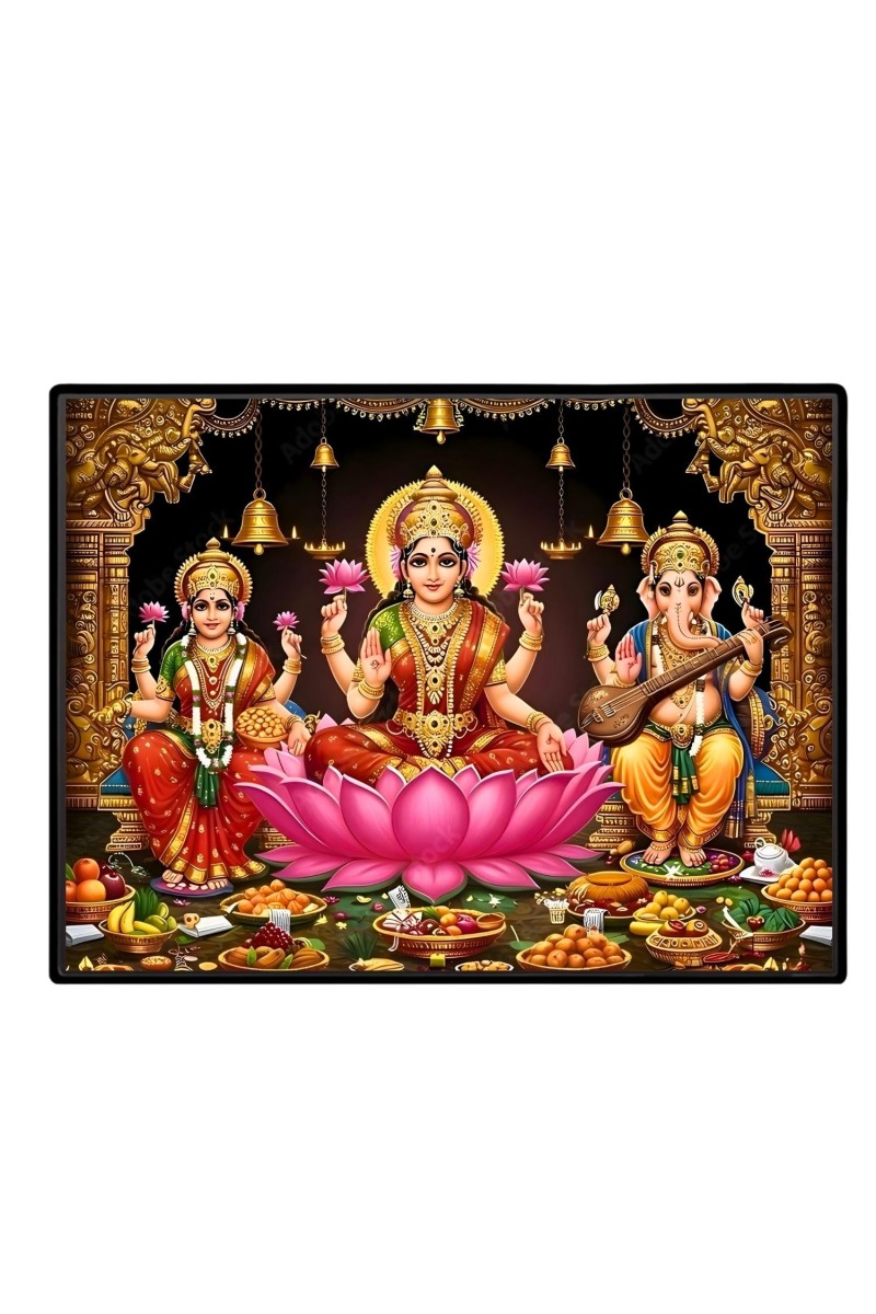 Lord Ganesha Maa Laxmi Saraswati Laminated Photo - 7x9 Inches, Divine Blessings For Home & Office And Temple Decoration (F16135)