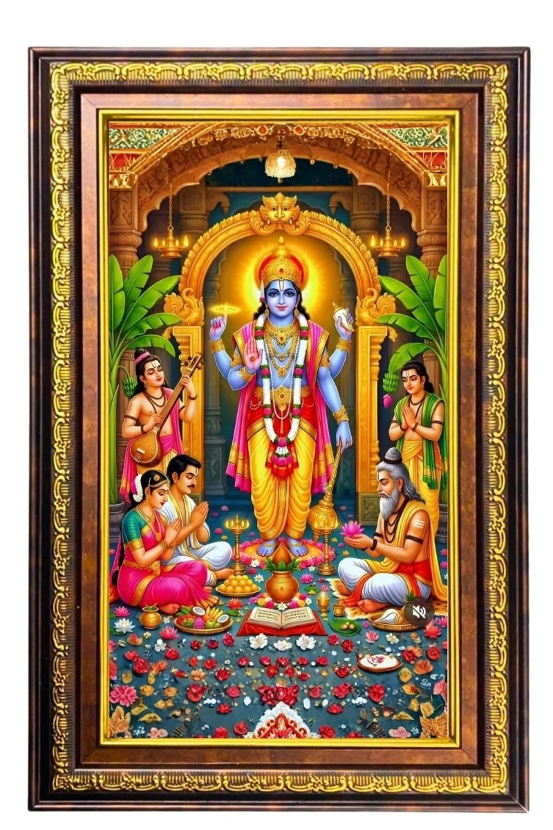 Satyanarayana Swami Digital Golden Balck Color Photo Frame | Hindu Religious Wall Decor | 10x16 Inches - Inspirational Wall Art For Office, Home Decor - Ideal Spiritual Gift (F16804)