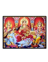Lord Ganesha Maa Laxmi Sarswati Laminated Photo - 11x13 Inches, Divine Blessings For Home & Office And Temple Decoration (F16124)