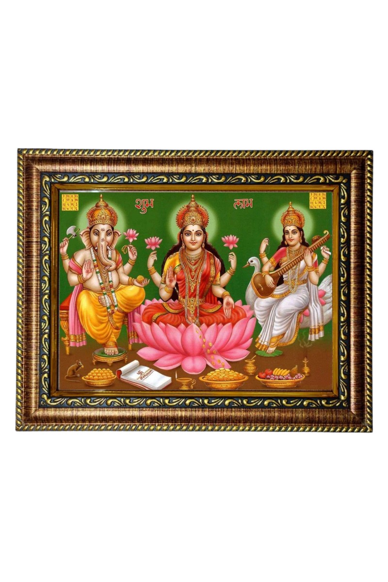 HiTech Sales Goddess Lakshmi Ganesha Saraswati photo frame goddesses murti deity for Office, Wall/Table, Study room & living room, gifts | PVC Frame & Front Face - Glass (12 x 10)