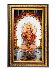 Goddess Durga Digital Golden Balck Color Photo Frame | Hindu Religious Wall Decor | 16x22 Inches - Inspirational Wall Art For Office, Home Decor - Ideal Spiritual Gift (F16908)