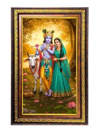 Lord Krishna And Radha Digital Golden Balck Color Photo Frame | Hindu Religious Wall Decor | 12x18 Inches - Inspirational Wall Art For Office, Home Decor - Ideal Spiritual Gift (F16547)