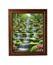 HItech Sales Garden Waterfall Scenery Photo Frame for Kids Room, Bedroom, Living Room (Wall and Tabletop, Rectangular, Printed Photo, 12 x 14 inches Frame, Brown)