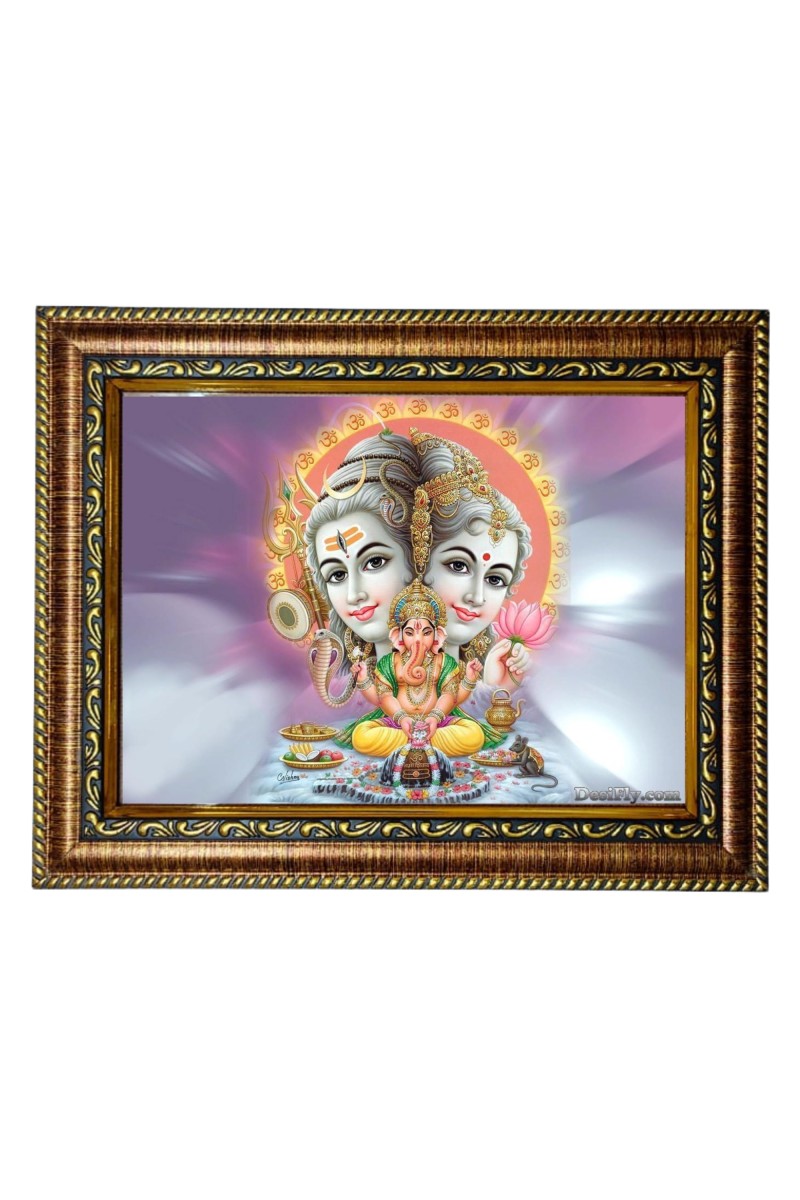 HiTech Sales Shiv Parvati Ganesh photo frame Lord Shiva picture Divine Parivar deity for Office, Wall/Table, Study room & living room, gifts | PVC Frame & Front Face - Glass (9 x 7)