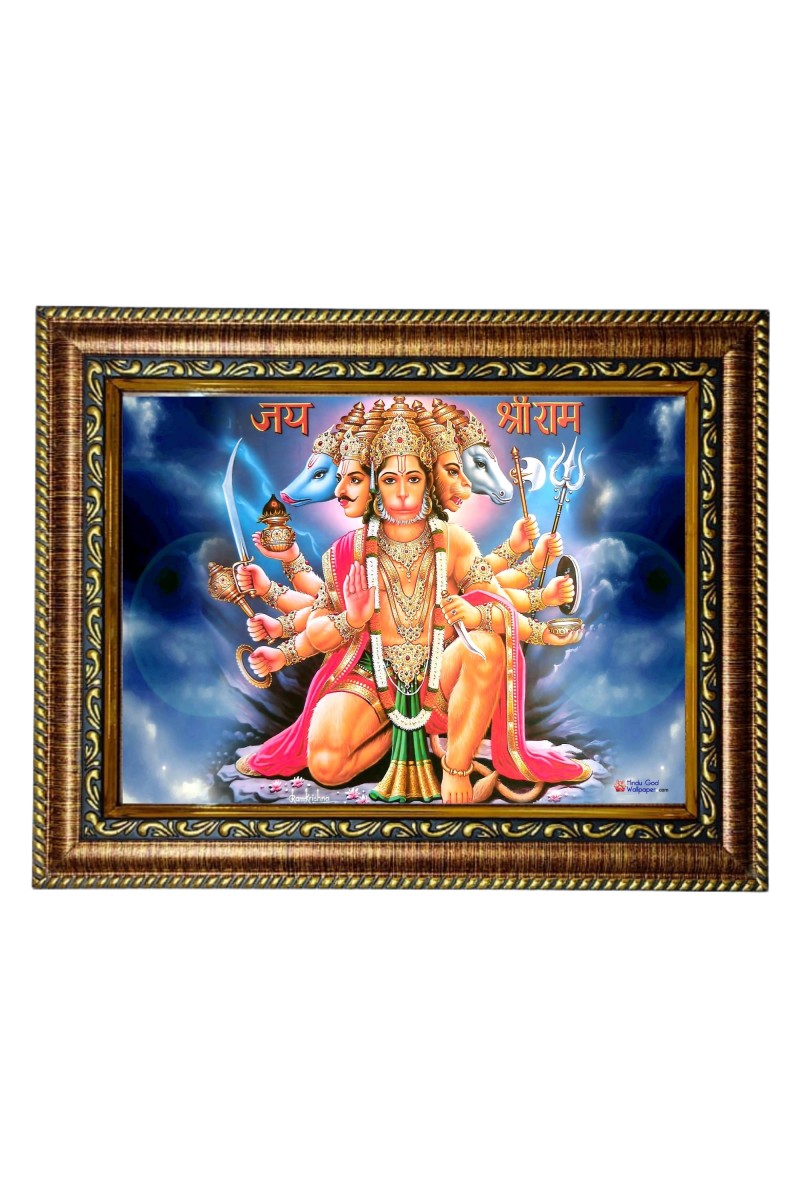 HiTech SalesLord Panchmukhi Hanuman photo frame Panchamukhi picture Divine with five faces deity for Office, Wall/Table, Study room & living room, gifts | PVC Frame & Front Face - Glass (12 x 10)