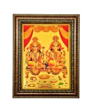 Hitech Sales Lord Sri Laxmi Ganesh Light Weighted 9X7 photoFrame Waterproof Glass Cover 3d photo with Wooden Frames for Table, Temple Wall, Mandir, Gym, and Outdoor Spaces, Home Decor