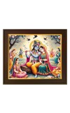 Hitech Sales Radha Krishna playing the flute theme ai Photo with Beautiful 12X10 in synthetic Wood Frame With Glass Tabletop Wallmount display for Home office decor Gift for all occations