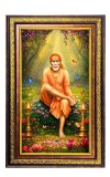 Lord Saibaba Digital Golden Balck Color Photo Frame | Hindu Religious Wall Decor | 14x20 Inches - Inspirational Wall Art For Office, Home Decor - Ideal Spiritual Gift (F16785)