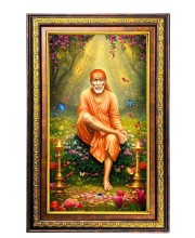 Lord Saibaba Digital Golden Balck Color Photo Frame | Hindu Religious Wall Decor | 16x22 Inches - Inspirational Wall Art For Office, Home Decor - Ideal Spiritual Gift (F16785)