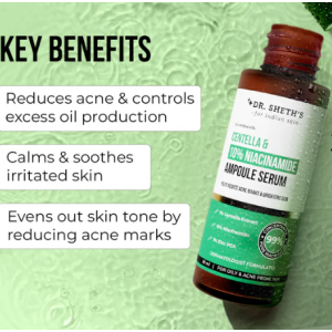 Dr. Sheth's Centella & 10% Niacinamide Face Serum | Oil & Sebum Control | Acne Scars, Acne Marks, Redness & Skin Irritation | Lightweight & Quick-Absorbing | Fades Discoloration & Improves Skin Texture | For All Skin Types | 30 ml