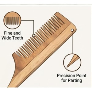 Natural Pure Wooden Hair Comb for Men & Women | Anti-Static Handmade Wood Comb with Fine & Wide Teeth | Scalp Massage Detangling Comb for Smooth & Healthy Hair Care | Beard & Hair Styling Set