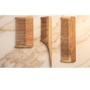 Natural Pure Wooden Hair Comb for Men & Women | Anti-Static Handmade Wood Comb with Fine & Wide Teeth | Scalp Massage Detangling Comb for Smooth & Healthy Hair Care | Beard & Hair Styling Set