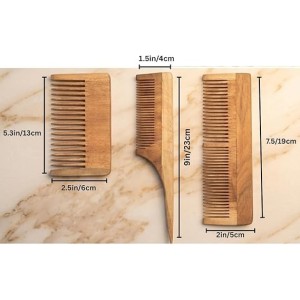 Natural Pure Wooden Hair Comb for Men & Women | Anti-Static Handmade Wood Comb with Fine & Wide Teeth | Scalp Massage Detangling Comb for Smooth & Healthy Hair Care | Beard & Hair Styling Set