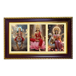 Tridevi Photo Frame 14x10 Inch | Glossy Maroon Polystyrene Frame | Divine Wall & Table Decor | Temple Decoration & Gift Item (Pack Of 1) (F21273)