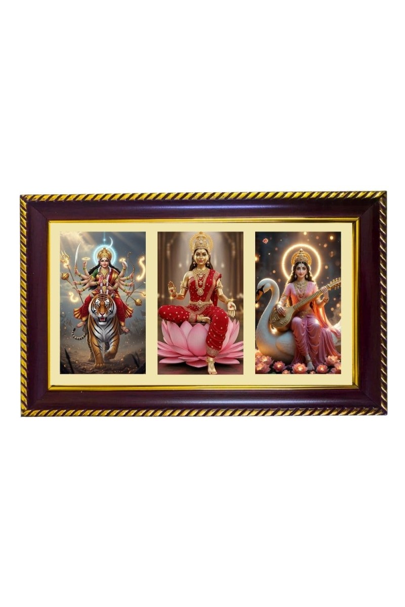 Tridevi Photo Frame 14x10 Inch | Glossy Maroon Polystyrene Frame | Divine Wall & Table Decor | Temple Decoration & Gift Item (Pack Of 1) (F21273)