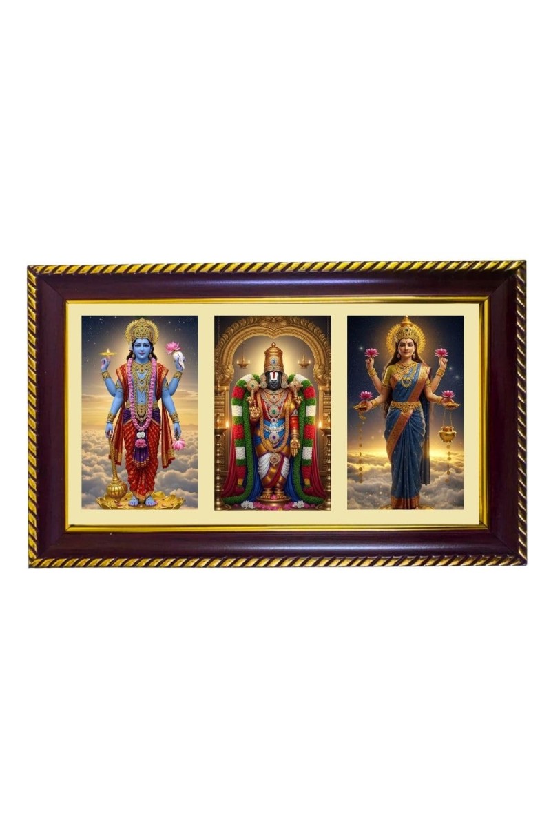 Vishnu-Vittal-Lakshmi Photo Frame 10x6 Inch | Glossy Maroon Polystyrene Frame | Divine Wall & Table Decor | Temple Decoration & Gift Item (Pack Of 1) (F21403)