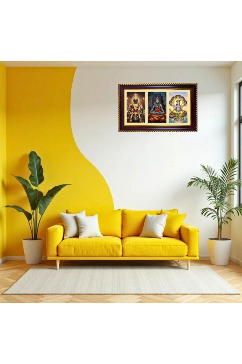 Aayppa-Shiva-Vishnu Photo Frame 8x4 Inch | Glossy Maroon Polystyrene Frame | Divine Wall & Table Decor | Temple Decoration & Gift Item (Pack Of 1) (F21464)
