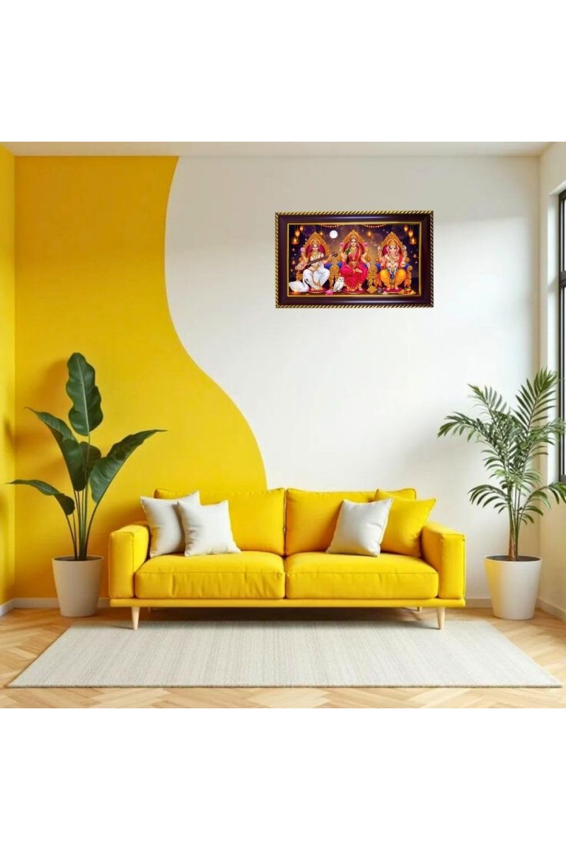 Lord Laxmi Ganesha Laxmi Photo Frame 12x8 Inch | Glossy Maroon Polystyrene Frame | Divine Wall & Table Decor | Temple Decoration & Gift Item (Pack Of 1) (F20160)