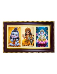 Shiva -Parvti-Ganesha Photo Frame 12x8 Inch | Glossy Maroon Polystyrene Frame | Divine Wall & Table Decor | Temple Decoration & Gift Item (Pack Of 1) (F21232)