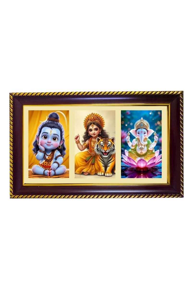 Shiva -Parvti-Ganesha Photo Frame 12x8 Inch | Glossy Maroon Polystyrene Frame | Divine Wall & Table Decor | Temple Decoration & Gift Item (Pack Of 1) (F21232)