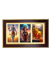 Shiva-Ganpati-Nandi Photo Frame 8x4 Inch | Glossy Maroon Polystyrene Frame | Divine Wall & Table Decor | Temple Decoration & Gift Item (Pack Of 1) (F20846)