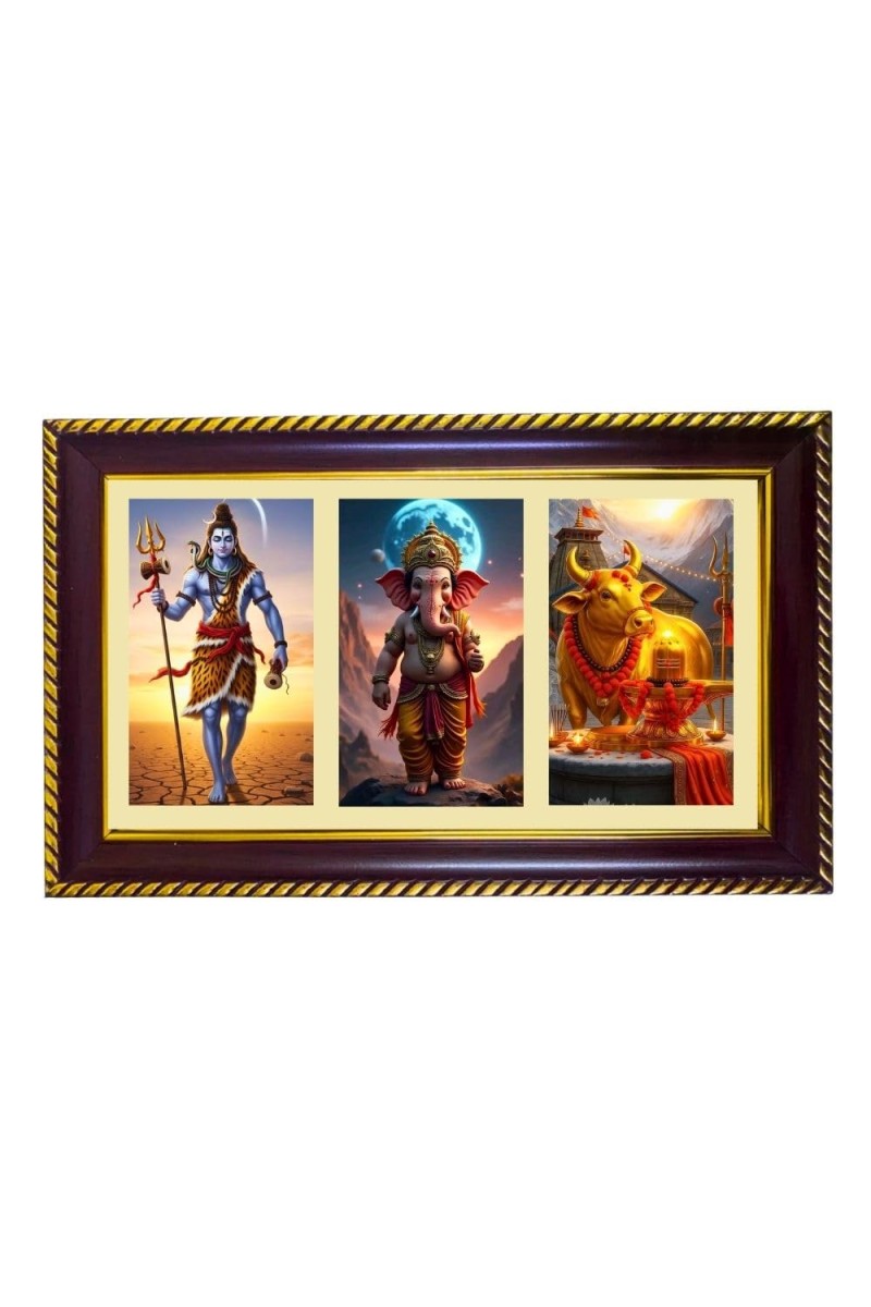 Shiva-Ganpati-Nandi Photo Frame 8x4 Inch | Glossy Maroon Polystyrene Frame | Divine Wall & Table Decor | Temple Decoration & Gift Item (Pack Of 1) (F20846)