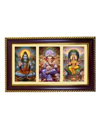 Shiva-Parvti-Ganesha Photo Frame 10x6 Inch | Glossy Maroon Polystyrene Frame | Divine Wall & Table Decor | Temple Decoration & Gift Item (Pack Of 1) (F21009)