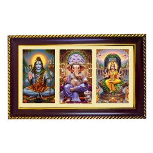 Shiva-Parvti-Ganesha Photo Frame 10x6 Inch | Glossy Maroon Polystyrene Frame | Divine Wall & Table Decor | Temple Decoration & Gift Item (Pack Of 1) (F21009)