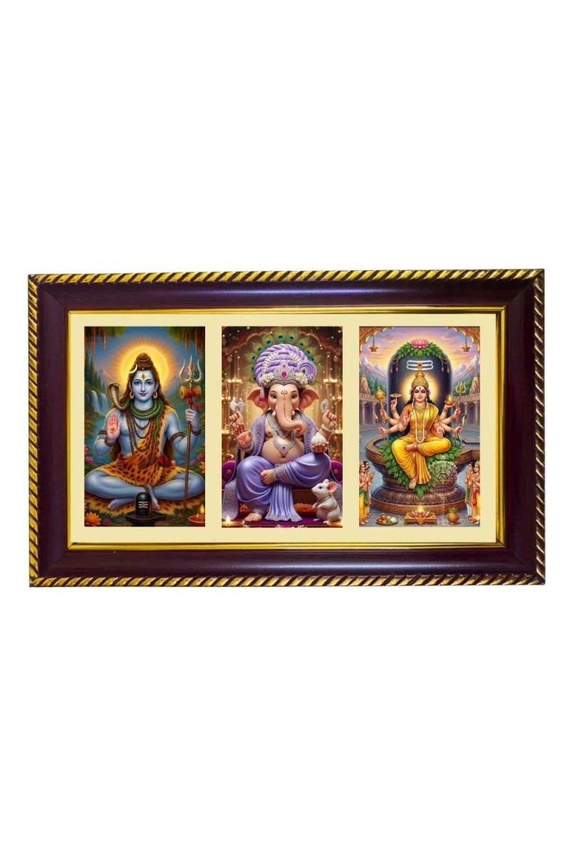 Shiva-Parvti-Ganesha Photo Frame 10x6 Inch | Glossy Maroon Polystyrene Frame | Divine Wall & Table Decor | Temple Decoration & Gift Item (Pack Of 1) (F21009)