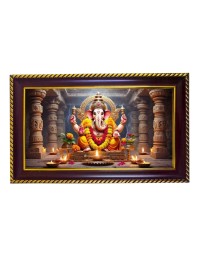 Lord Ganesha Photo Frame 14x10 Inch | Glossy Maroon Polystyrene Frame | Divine Wall & Table Decor | Temple Decoration & Gift Item (Pack Of 1) (F20297)