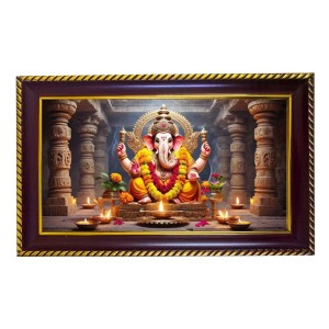 Lord Ganesha Photo Frame 14x10 Inch | Glossy Maroon Polystyrene Frame | Divine Wall & Table Decor | Temple Decoration & Gift Item (Pack Of 1) (F20297)