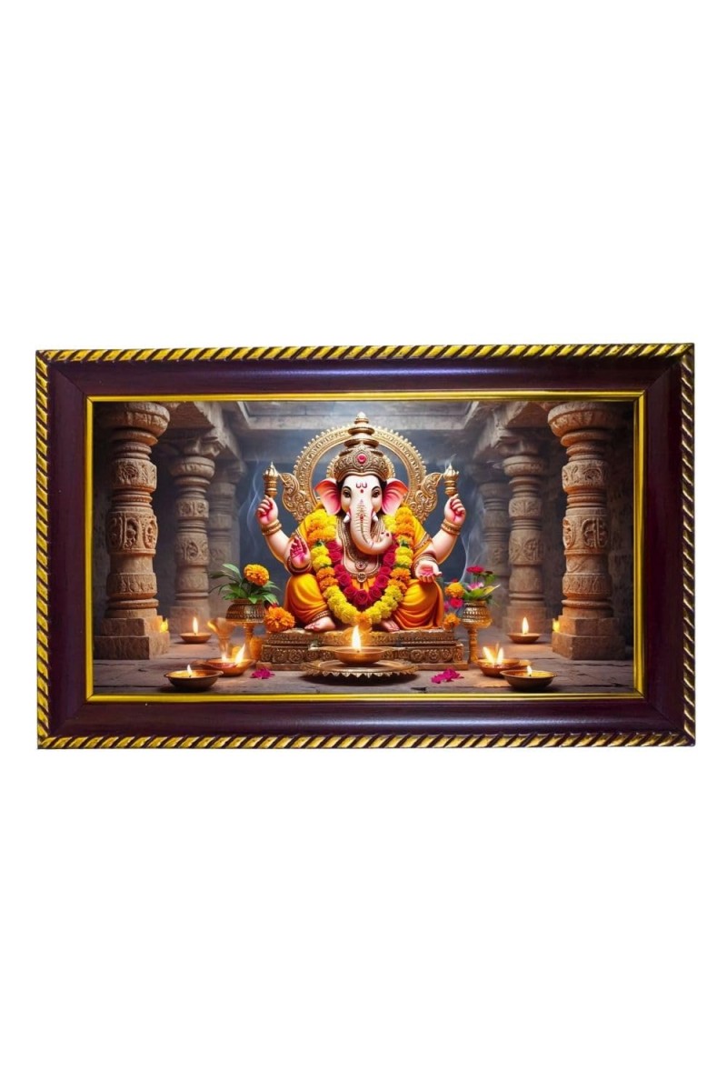 Lord Ganesha Photo Frame 14x10 Inch | Glossy Maroon Polystyrene Frame | Divine Wall & Table Decor | Temple Decoration & Gift Item (Pack Of 1) (F20297)