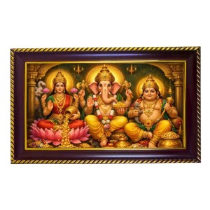 Lakshmi Kubera Ganesha Photo Frame 12x8 Inch | Glossy Maroon Polystyrene Frame | Divine Wall & Table Decor | Temple Decoration & Gift Item (Pack Of 1) (F20136)