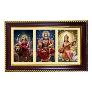 Tridevi Photo Frame 12x8 Inch | Glossy Maroon Polystyrene Frame | Divine Wall & Table Decor | Temple Decoration & Gift Item (Pack Of 1) (F21280)