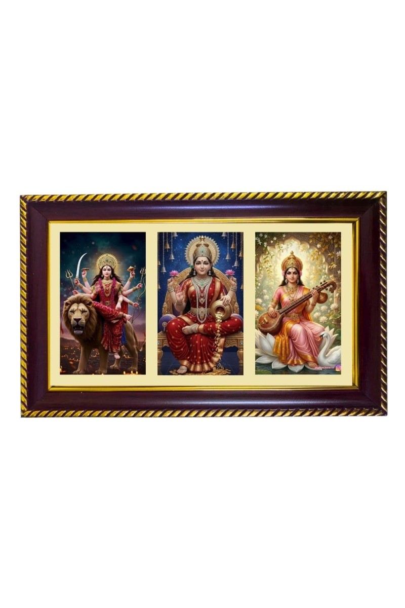 Tridevi Photo Frame 12x8 Inch | Glossy Maroon Polystyrene Frame | Divine Wall & Table Decor | Temple Decoration & Gift Item (Pack Of 1) (F21280)