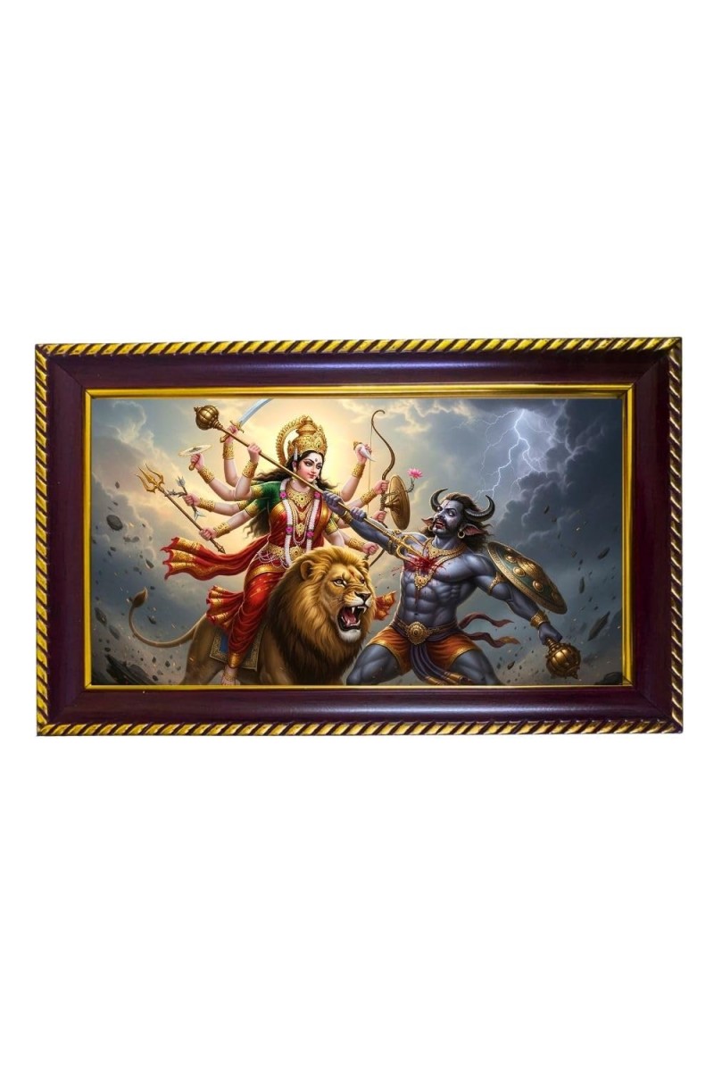 Mata Durga Photo Frame 8x4 Inch | Glossy Maroon Polystyrene Frame | Divine Wall & Table Decor | Temple Decoration & Gift Item (Pack Of 1) (F20527)