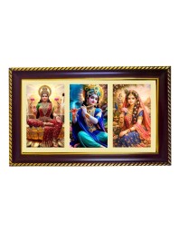 Lakshmi-Krishna-Radha Photo Frame 12x8 Inch | Glossy Maroon Polystyrene Frame | Divine Wall & Table Decor | Temple Decoration & Gift Item (Pack Of 1) (F20772)