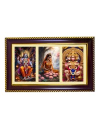 Ram-Sita-Hanuman Photo Frame 14x10 Inch | Glossy Maroon Polystyrene Frame | Divine Wall & Table Decor | Temple Decoration & Gift Item (Pack Of 1) (F21327)