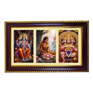 Ram-Sita-Hanuman Photo Frame 14x10 Inch | Glossy Maroon Polystyrene Frame | Divine Wall & Table Decor | Temple Decoration & Gift Item (Pack Of 1) (F21327)