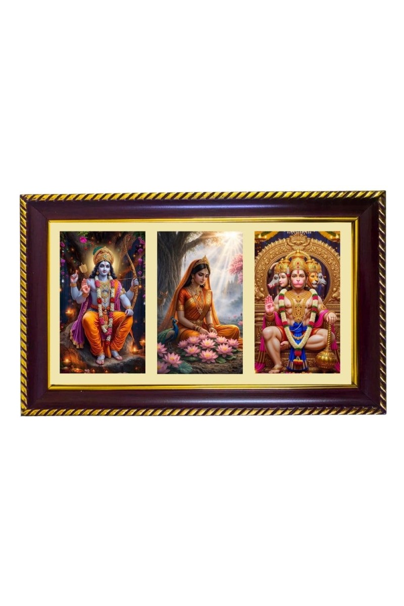 Ram-Sita-Hanuman Photo Frame 14x10 Inch | Glossy Maroon Polystyrene Frame | Divine Wall & Table Decor | Temple Decoration & Gift Item (Pack Of 1) (F21327)