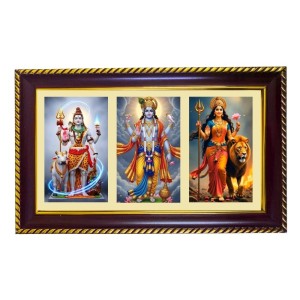 Shiva-Vishnu-Durga Photo Frame 12x8 Inch | Glossy Maroon Polystyrene Frame | Divine Wall & Table Decor | Temple Decoration & Gift Item (Pack Of 1) (F21359)