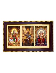 Lakshmi-Narshima-Ganpati Photo Frame 12x8 Inch | Glossy Maroon Polystyrene Frame | Divine Wall & Table Decor | Temple Decoration & Gift Item (Pack Of 1) (F21409)