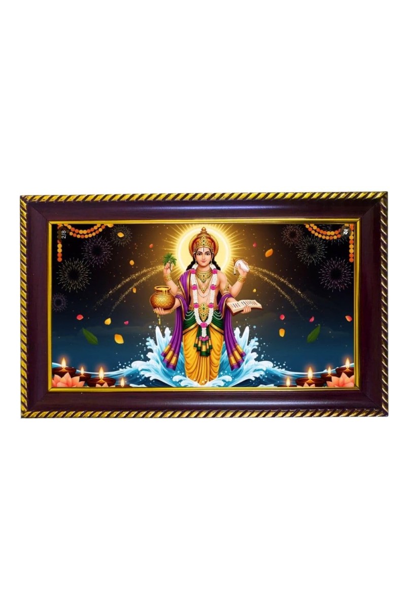 Lord Vishnu Photo Frame 12x8 Inch | Glossy Maroon Polystyrene Frame | Divine Wall & Table Decor | Temple Decoration & Gift Item (Pack Of 1) (F20335)