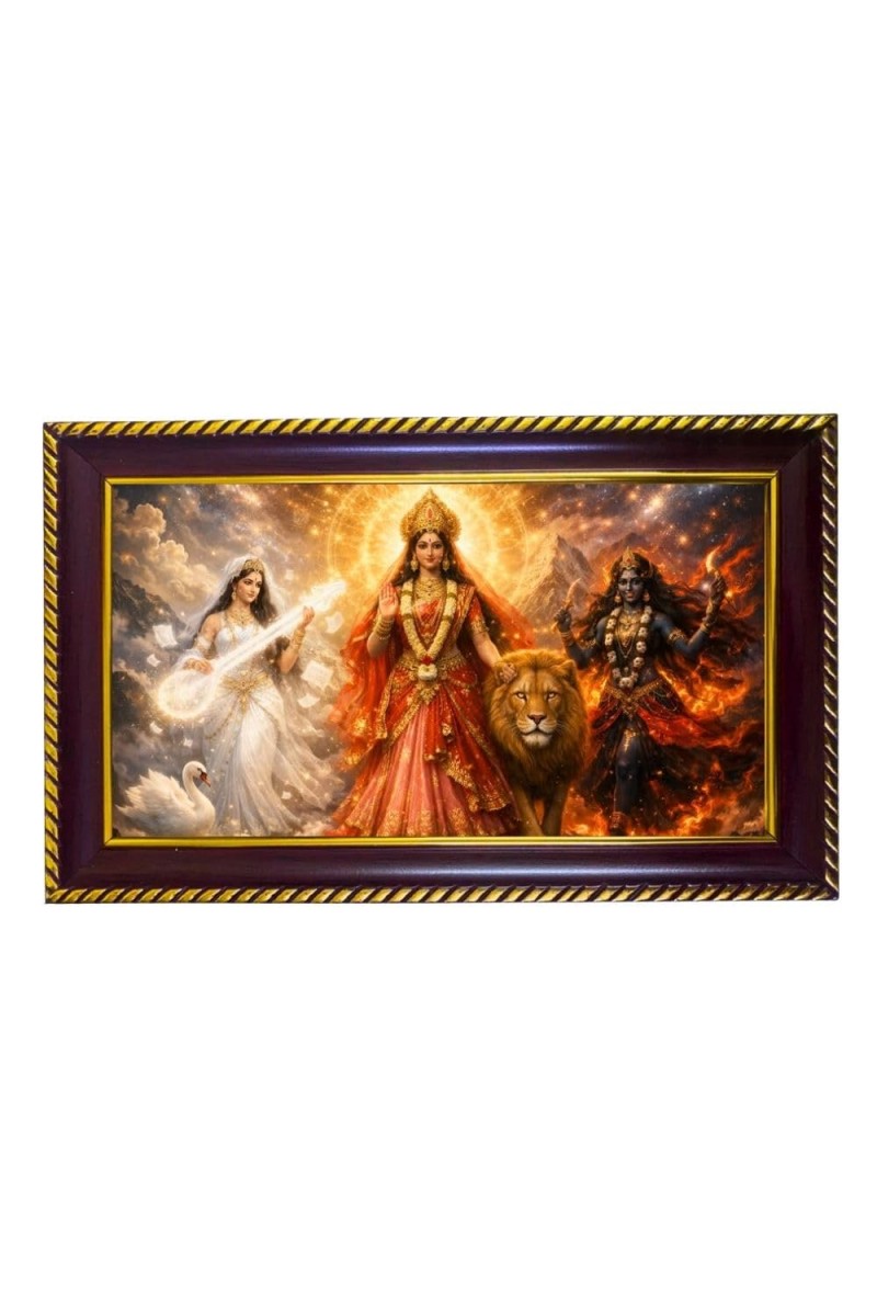 Tridevi Photo Frame 14x10 Inch | Glossy Maroon Polystyrene Frame | Divine Wall & Table Decor | Temple Decoration & Gift Item (Pack Of 1) (F20524)