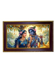 Lord Krishna And Mata Radha Photo Frame 8x4 Inch | Glossy Maroon Polystyrene Frame | Divine Wall & Table Decor | Temple Decoration & Gift Item (Pack Of 1) (F20473)
