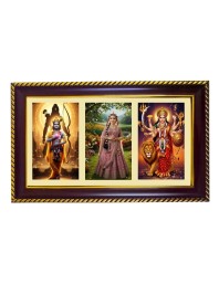 Ram-Sita-Durga Photo Frame 8x4 Inch | Glossy Maroon Polystyrene Frame | Divine Wall & Table Decor | Temple Decoration & Gift Item (Pack Of 1) (F20942)